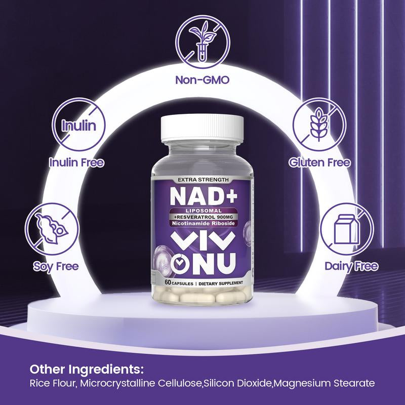 Vivonu NAD+ Supplement – 60 Capsules, Supports Cell Repair, Boosts Energy and Vitality, Promotes Healthy Glucose Metabolism, Supports Healthy