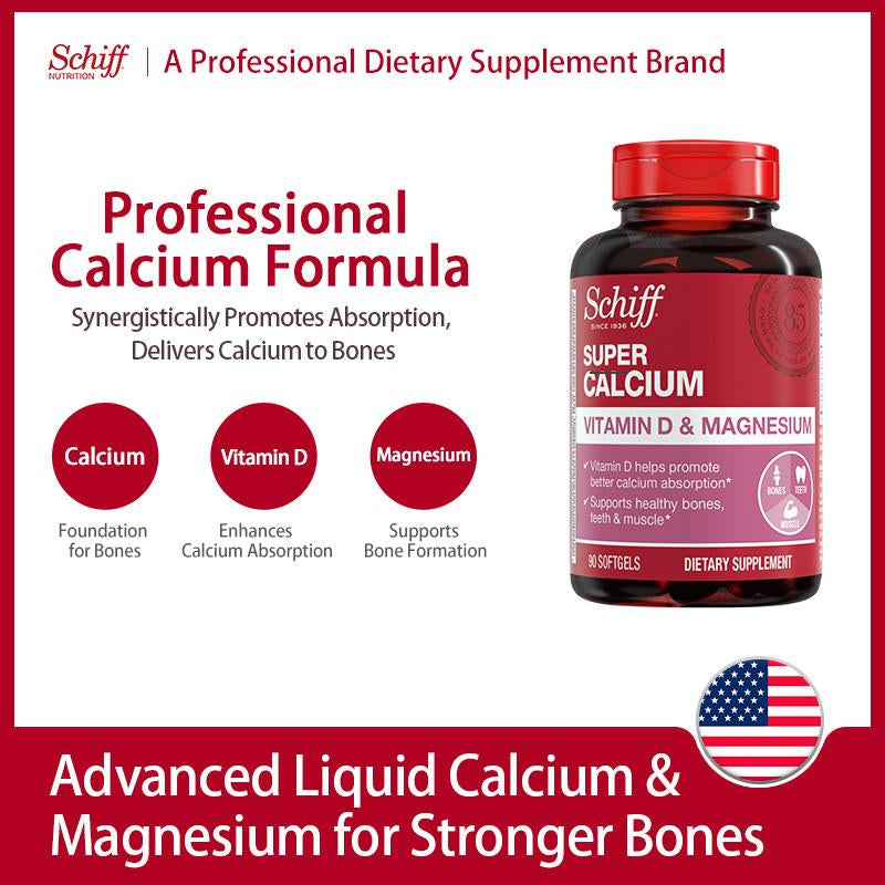 Schiff Super Calcium 800Mg plus Magnesium with Vitamin D3, 90 Softgels - Calcium Supplement Healthcare Dietary Fitness Edible