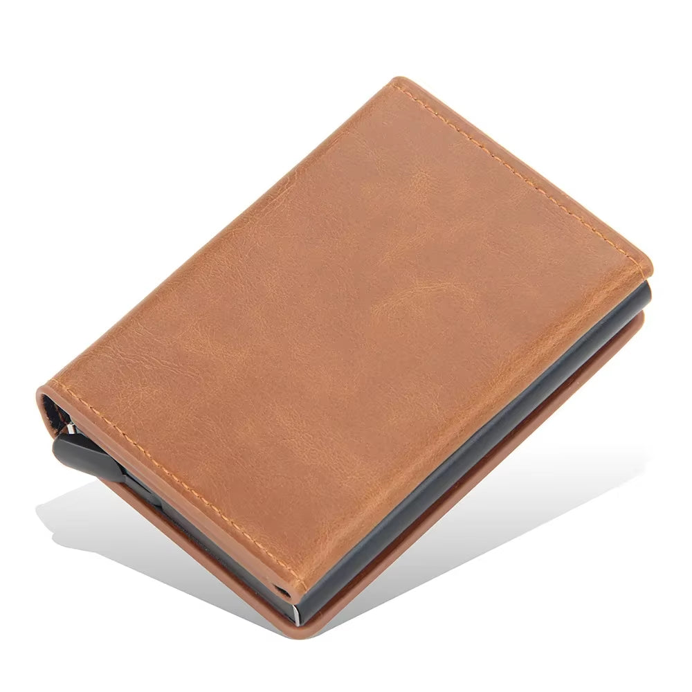 RFID Blocking Credit Card Holder for Men Short Automatic Pop-Up Aluminum Small Wallet Male Purse ID Card Case