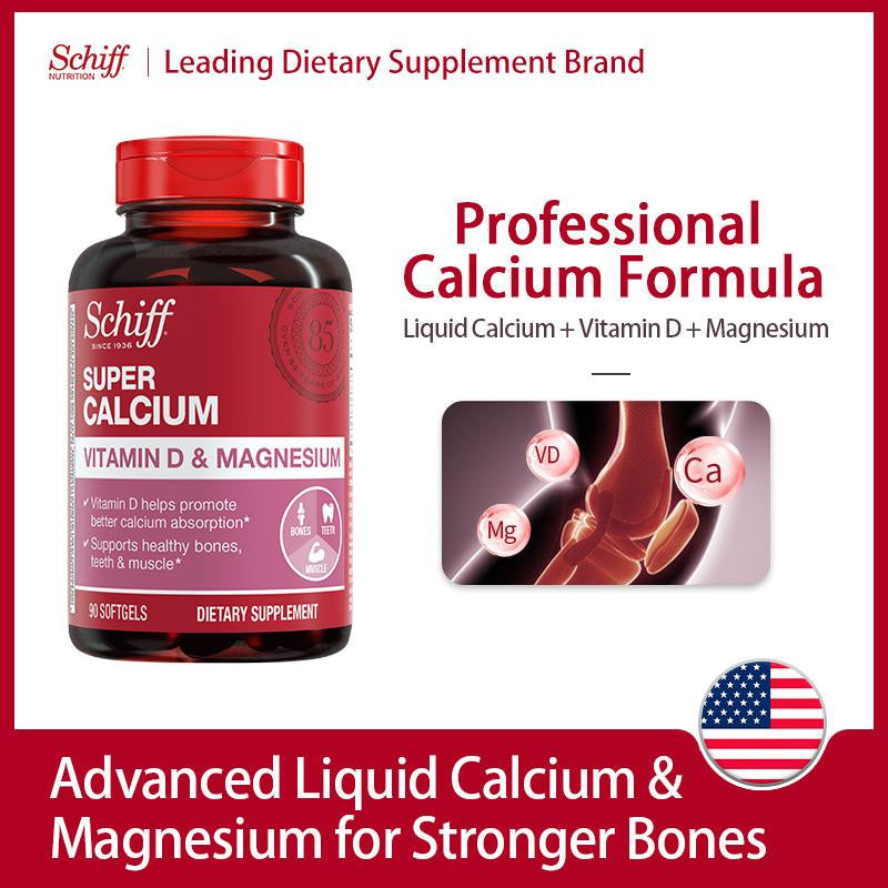 Schiff Super Calcium 800Mg plus Magnesium with Vitamin D3, 90 Softgels - Calcium Supplement Healthcare Dietary Fitness Edible