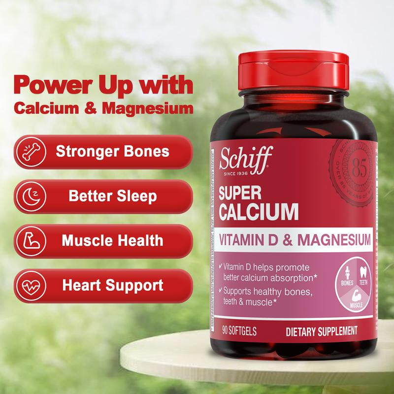 Schiff Super Calcium 800Mg plus Magnesium with Vitamin D3, 90 Softgels - Calcium Supplement Healthcare Dietary Fitness Edible