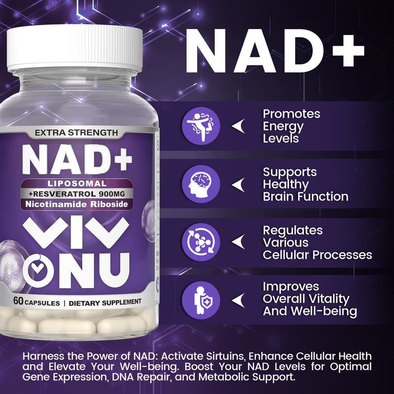 Vivonu NAD+ Supplement – 60 Capsules, Supports Cell Repair, Boosts Energy and Vitality, Promotes Healthy Glucose Metabolism, Supports Healthy
