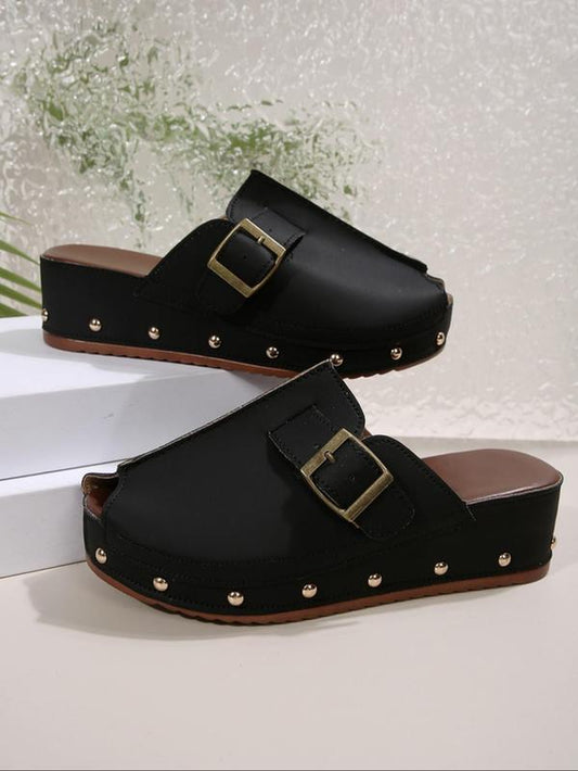 Women'S Fashionable Solid Color Platform Sandals, Casual Comfortable Buckle Decorated Sandals for Summer, Female All-Match Sandals for Daily Wear