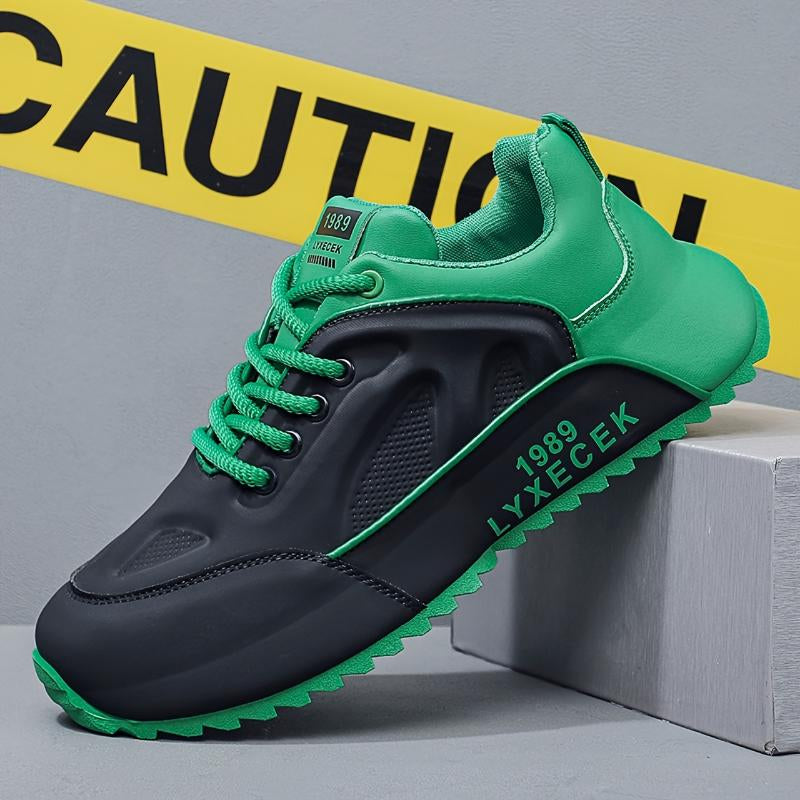 [Breathable Comfort] Men'S Retro Style Sneakers - All-Match Black Casual Sports Shoes with Beige Accents, Durable Rubber Sole, Breathable PU Upper, Lace-Up Design for Everyday & Training Running Closed