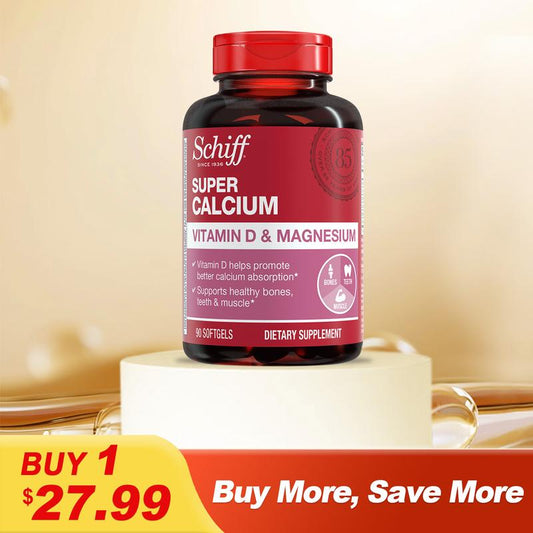 Schiff Super Calcium 800Mg plus Magnesium with Vitamin D3, 90 Softgels - Calcium Supplement Healthcare Dietary Fitness Edible